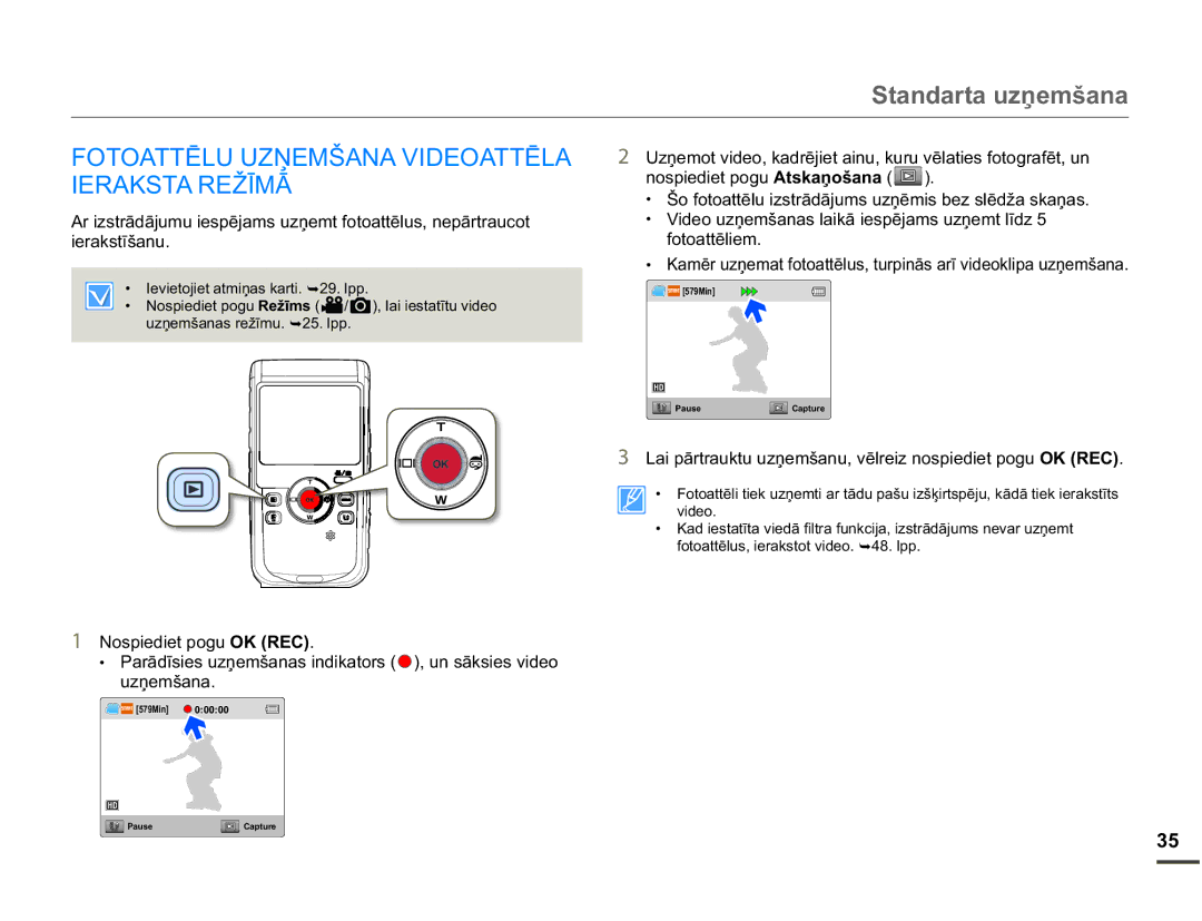 Samsung HMX-W200TP/EDC manual 6WDQGDUWDXƼHPãDQD, 9LGHRXƼHPãDQDVODLNƗLHVSƝMDPVXƼHPWOƯG, Irwrdwwɲolhp, Ylghr 