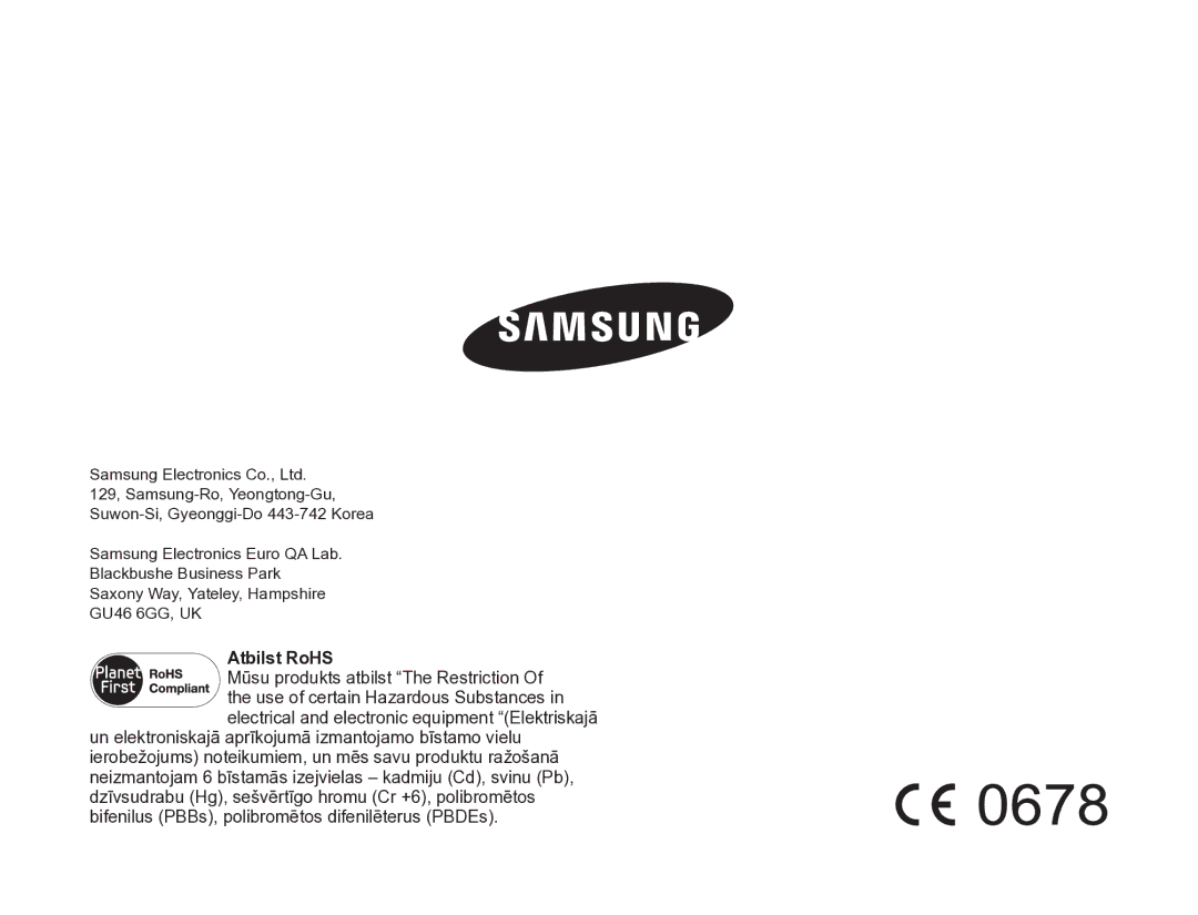 Samsung HMX-W200TP/EDC manual Atbilst RoHS 