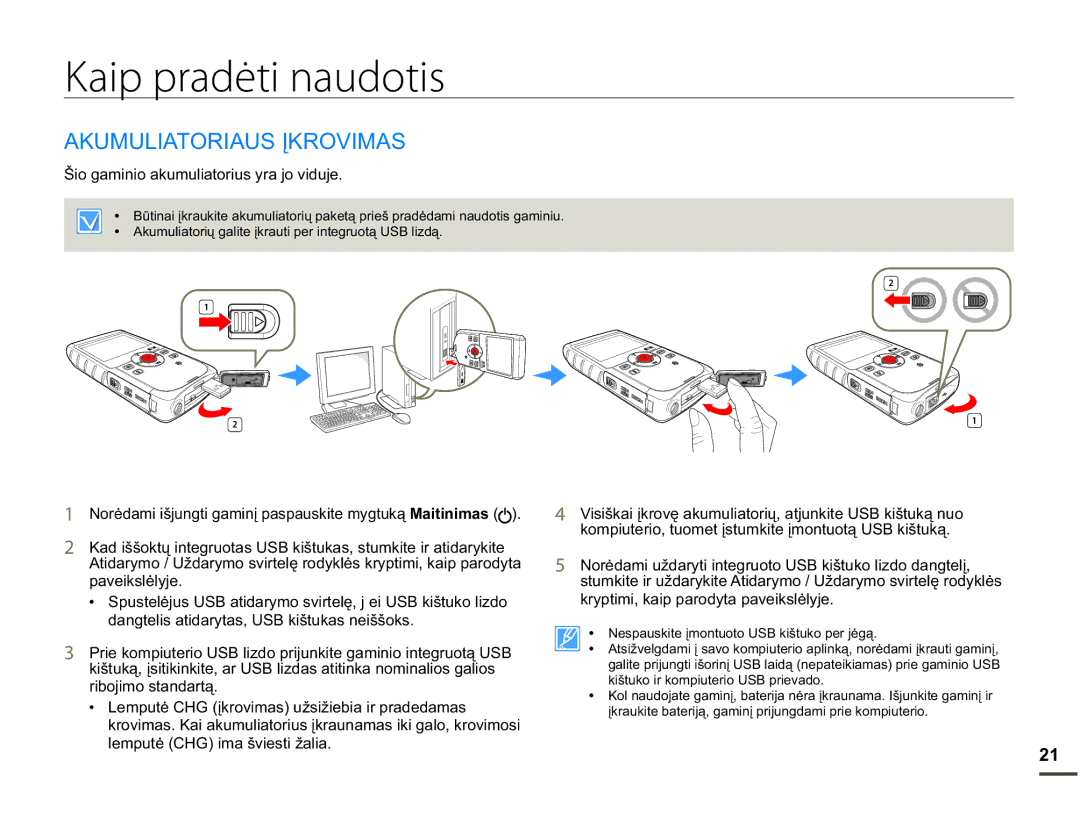 Samsung HMX-W200TP/EDC manual Kaip pradėti naudotis, $.808/,$725,$86Ʋ.529,0$6 