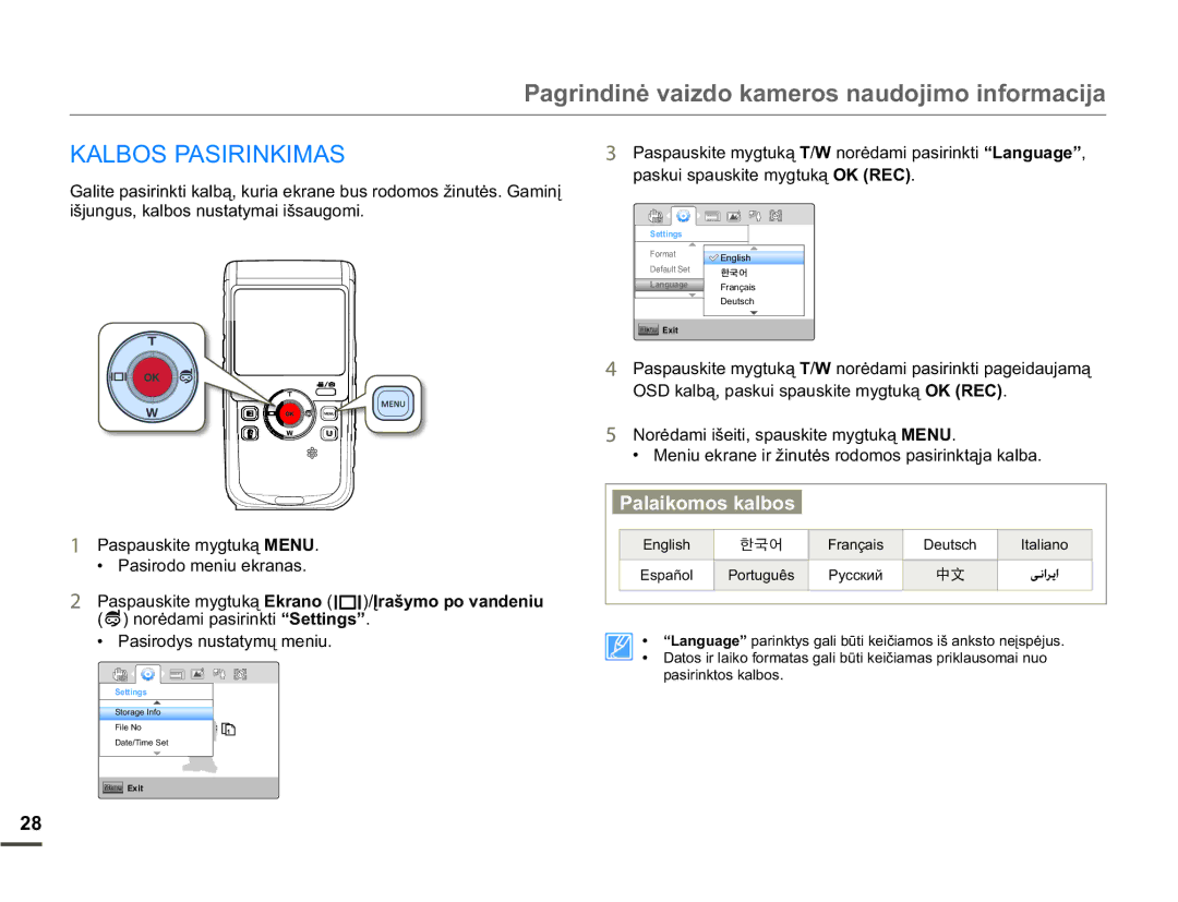 Samsung HMX-W200TP/EDC manual $/%263$6,5,1.,0$6, 3DVLURGRPHQLXHNUDQDV, 3DVLURG\VQXVWDW\PǐPHQLX 