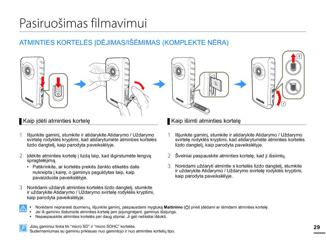 Samsung HMX-W200TP/EDC manual Pasiruošimas filmavimui, $70,17,6.257/Ơ6ƲƠ-,0$6,âƠ0,0$6.203/.71Ơ5$ 