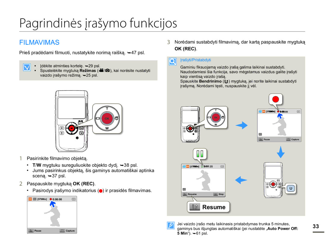 Samsung HMX-W200TP/EDC Pagrindinės įrašymo funkcijos, $9,0$6, Ok Rec, P\JwxnxVxuhjxolxrnlwhRemhnwrG\Gƴ ¬Svo 