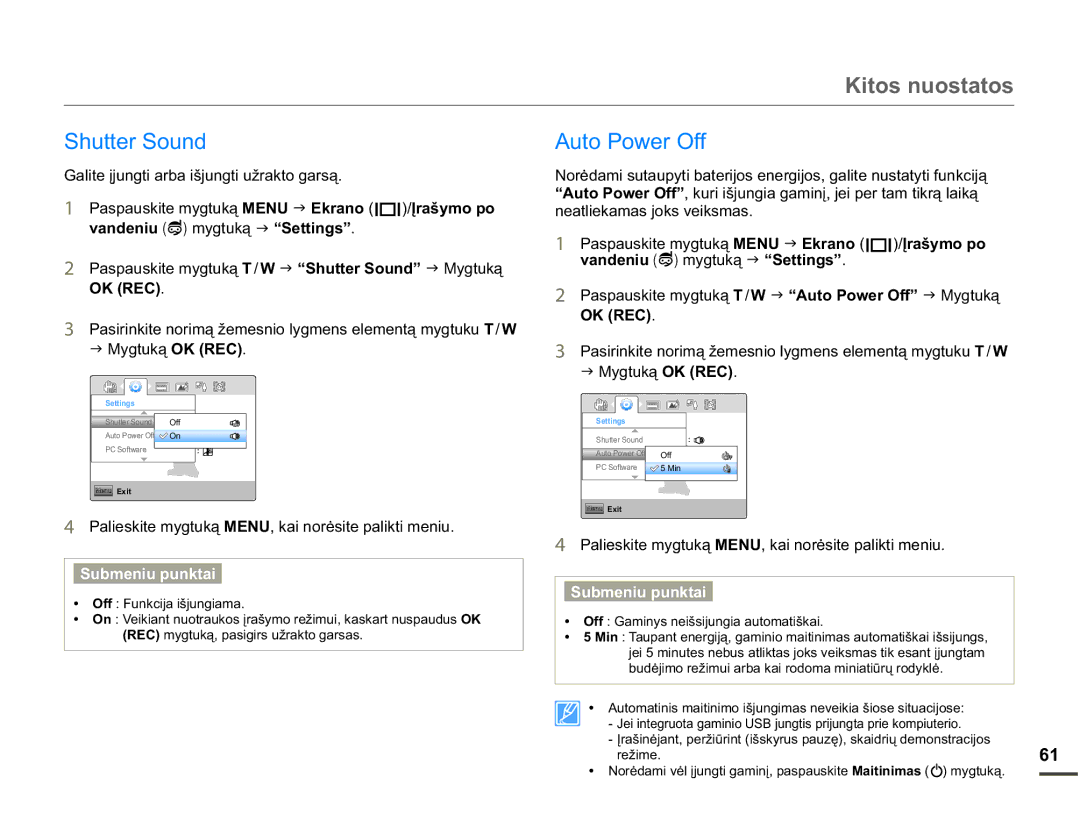 Samsung HMX-W200TP/EDC manual 6KXWWHU6RXQG, $XWR3RZHU2II, DOLWHƳMXQJWLDUEDLãMXQJWLXåUDNWRJDUVą 