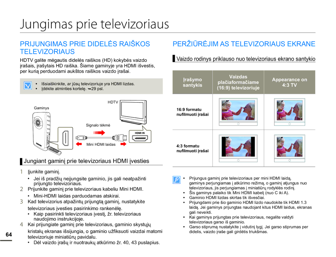 Samsung HMX-W200TP/EDC manual Jungimas prie televizoriaus, 35,-81*,0$635,,/Ơ65$,â.26 7/9,=25,$86 