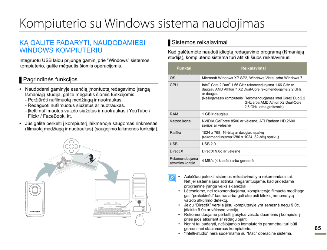 Samsung HMX-W200TP/EDC manual Kompiuterio su Windows sistema naudojimas, 3DJULQGLQơVIXQNFLMRV, OlfnuDfh%RrnNw 