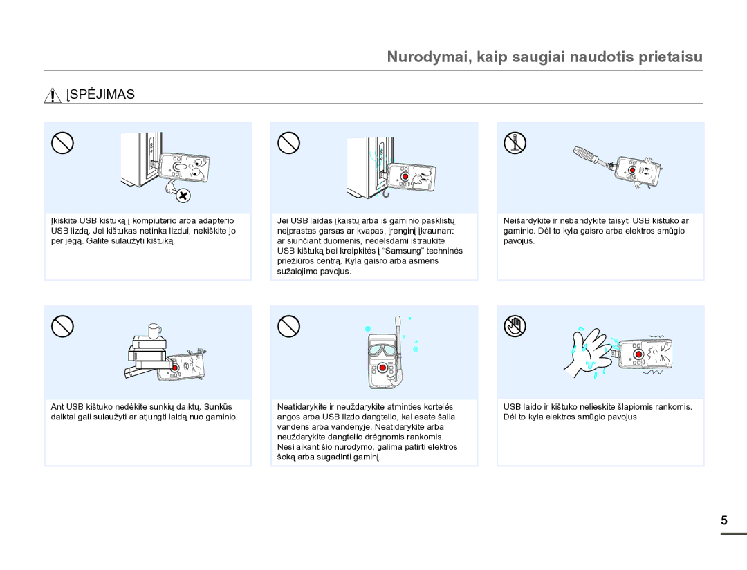 Samsung HMX-W200TP/EDC manual Nurodymai, kaip saugiai naudotis prietaisu, Įspėjimas 