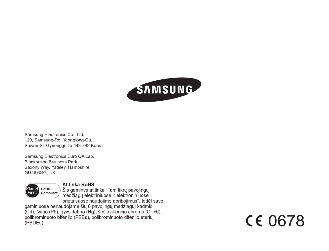 Samsung HMX-W200TP/EDC manual Atitinka RoHS 