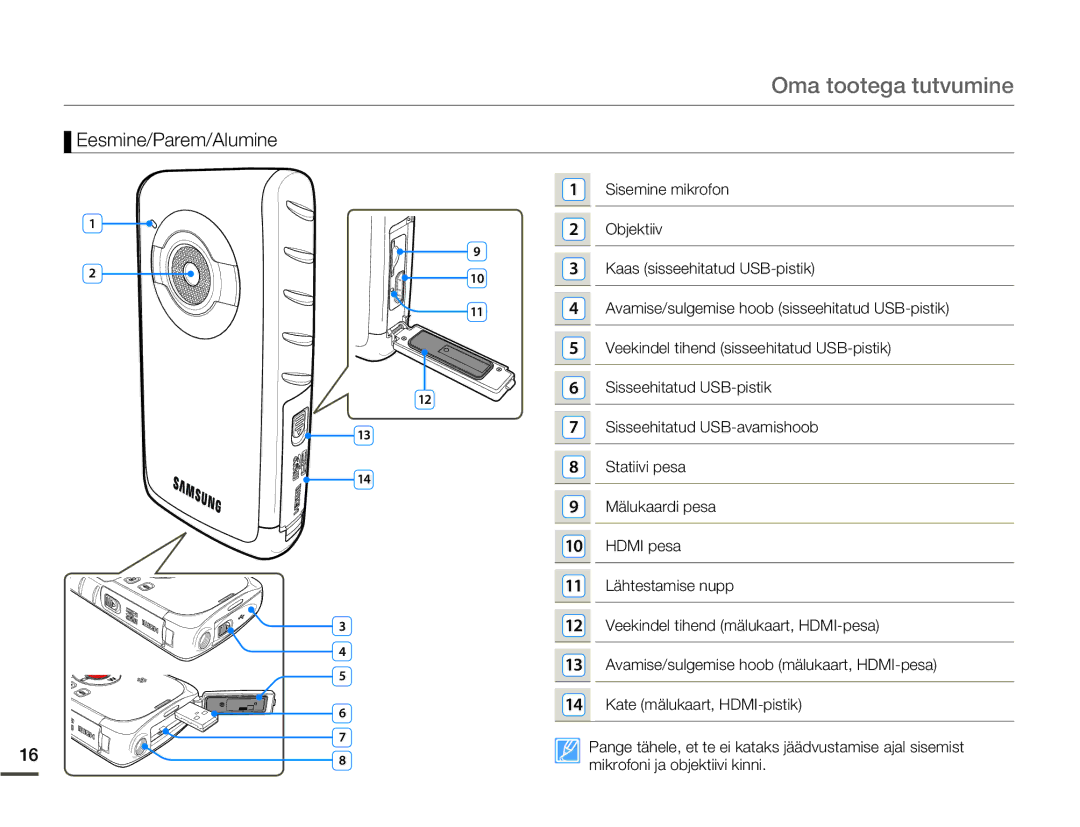 Samsung HMX-W200TP/EDC manual Eesmine/Parem/Alumine 