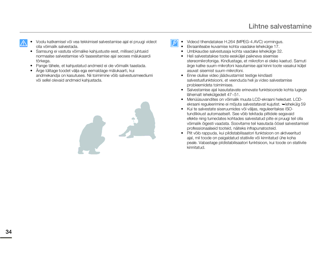 Samsung HMX-W200TP/EDC manual Lihtne salvestamine 