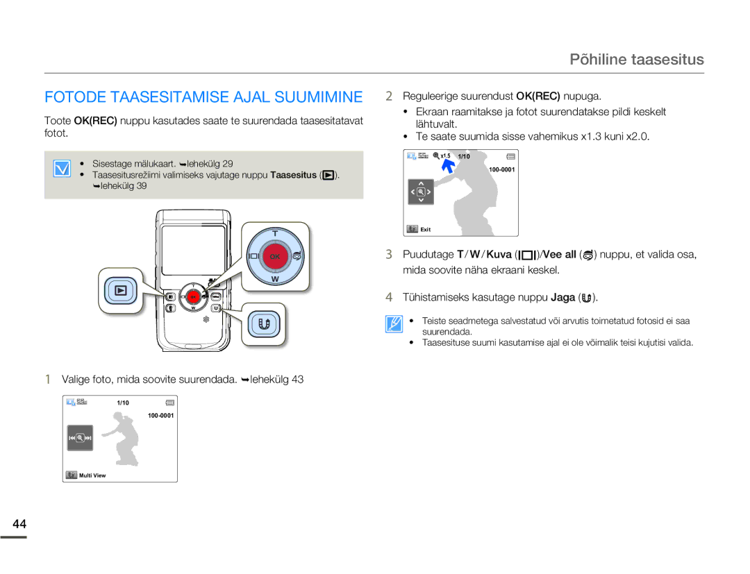 Samsung HMX-W200TP/EDC manual Fotode Taasesitamise Ajal Suumimine, Valige foto, mida soovite suurendada. ¬lehekülg 