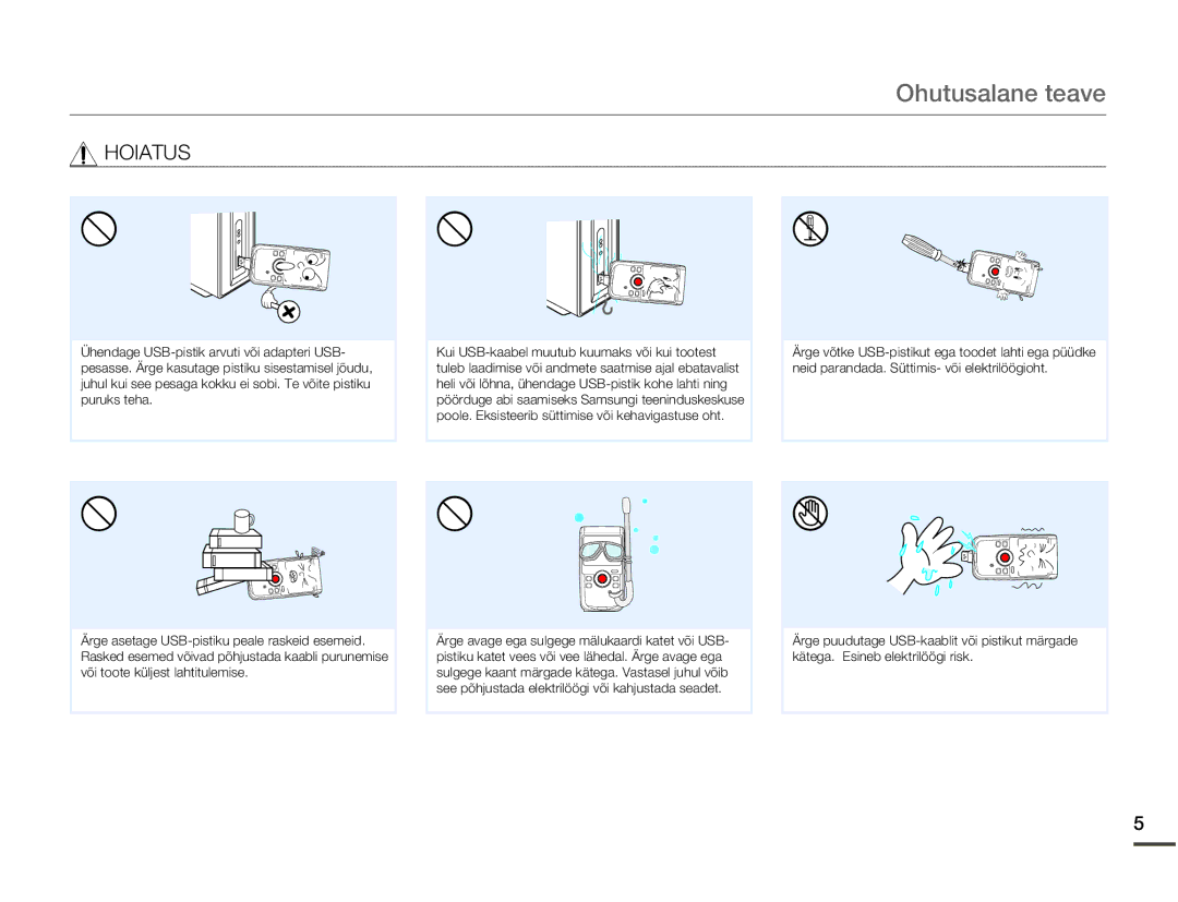 Samsung HMX-W200TP/EDC manual Ohutusalane teave 