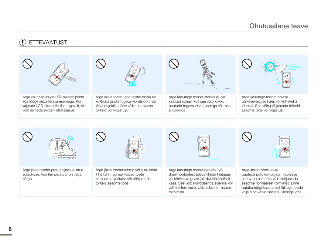 Samsung HMX-W200TP/EDC manual Ettevaatust 