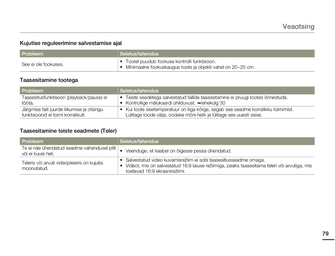 Samsung HMX-W200TP/EDC manual Kujutise reguleerimine salvestamise ajal, Taasesitamine tootega 