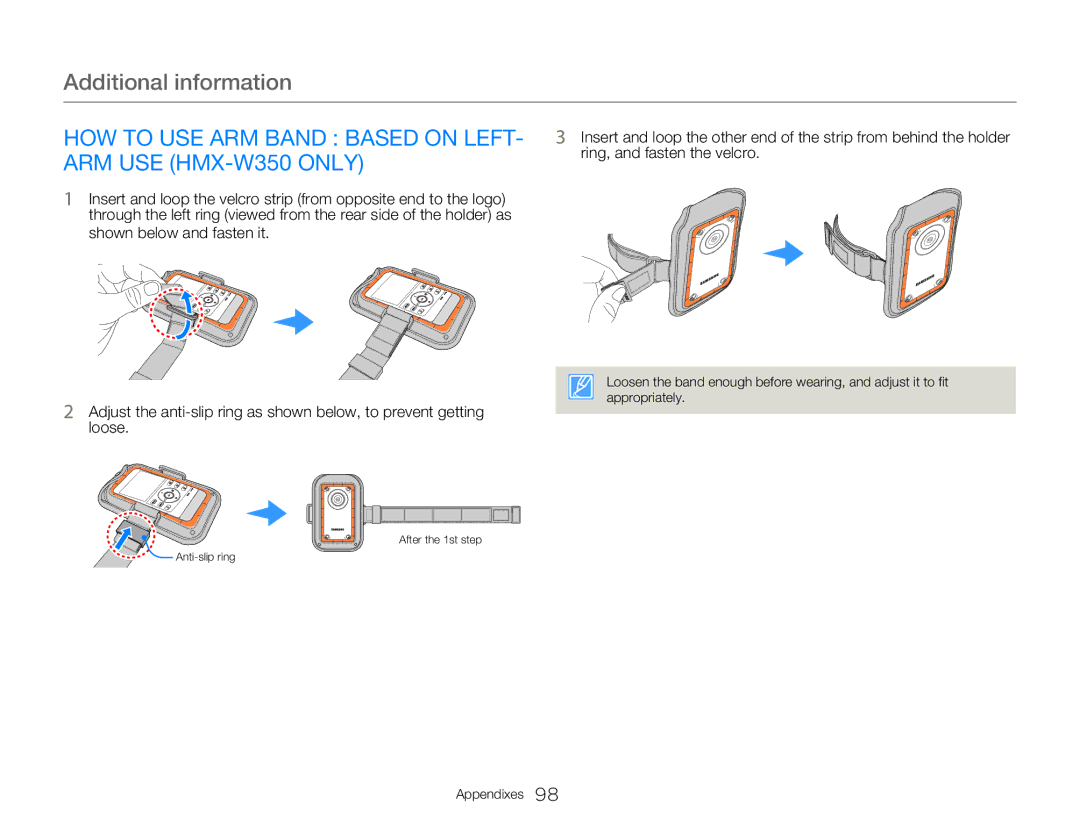 Samsung HMX-W300BP user manual ARM USE HMX-W350 only 