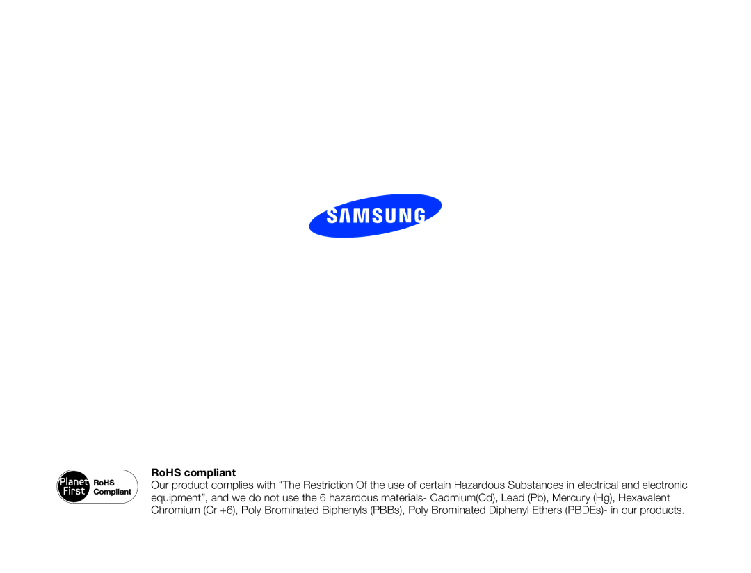 Samsung HMX-W300BP user manual RoHS compliant 