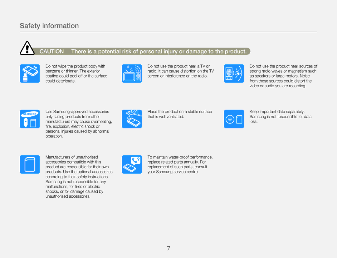 Samsung HMX-W300BP user manual Safety information 