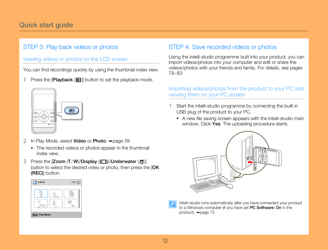 Samsung HMX-W300BP user manual Play back videos or photos 