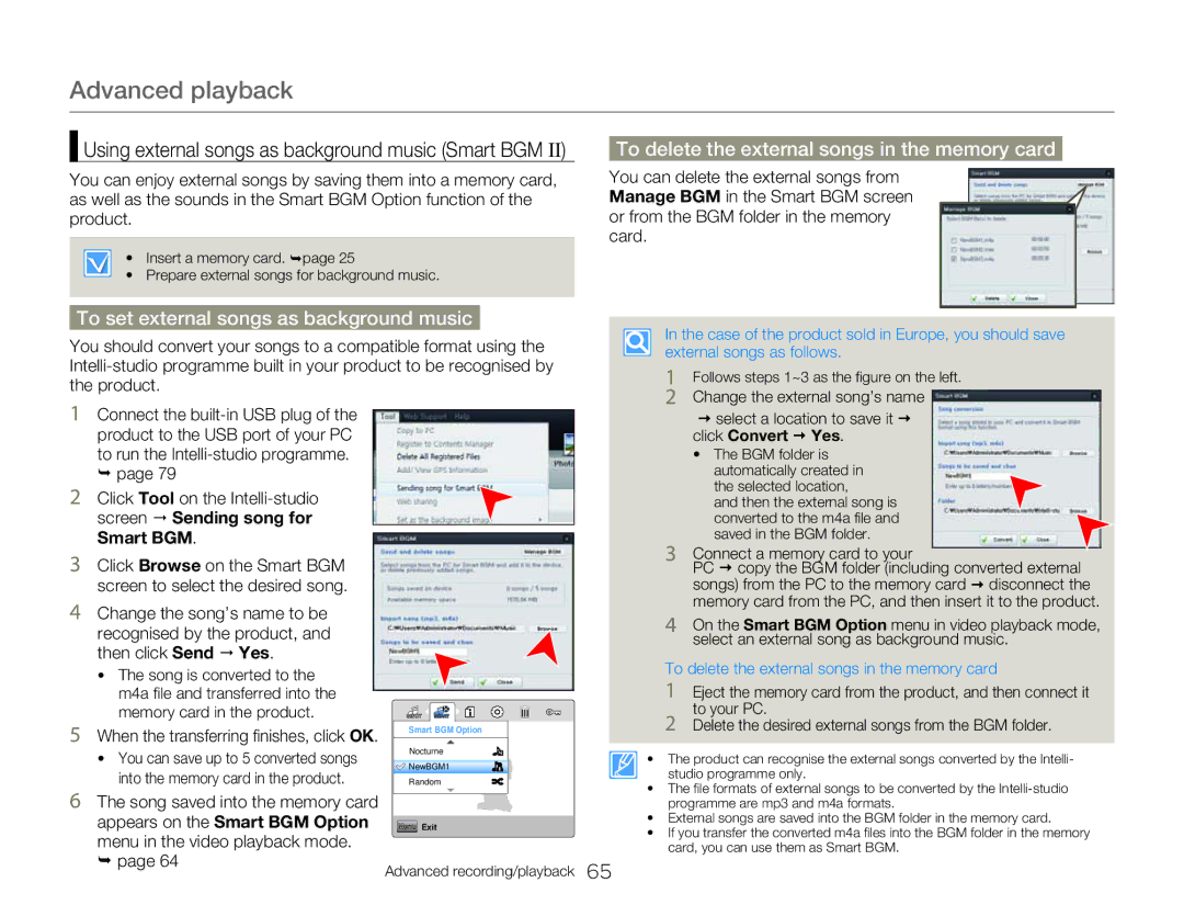 Samsung HMX-W300BP user manual To delete the external songs in the memory card, Connect a memory card to your 