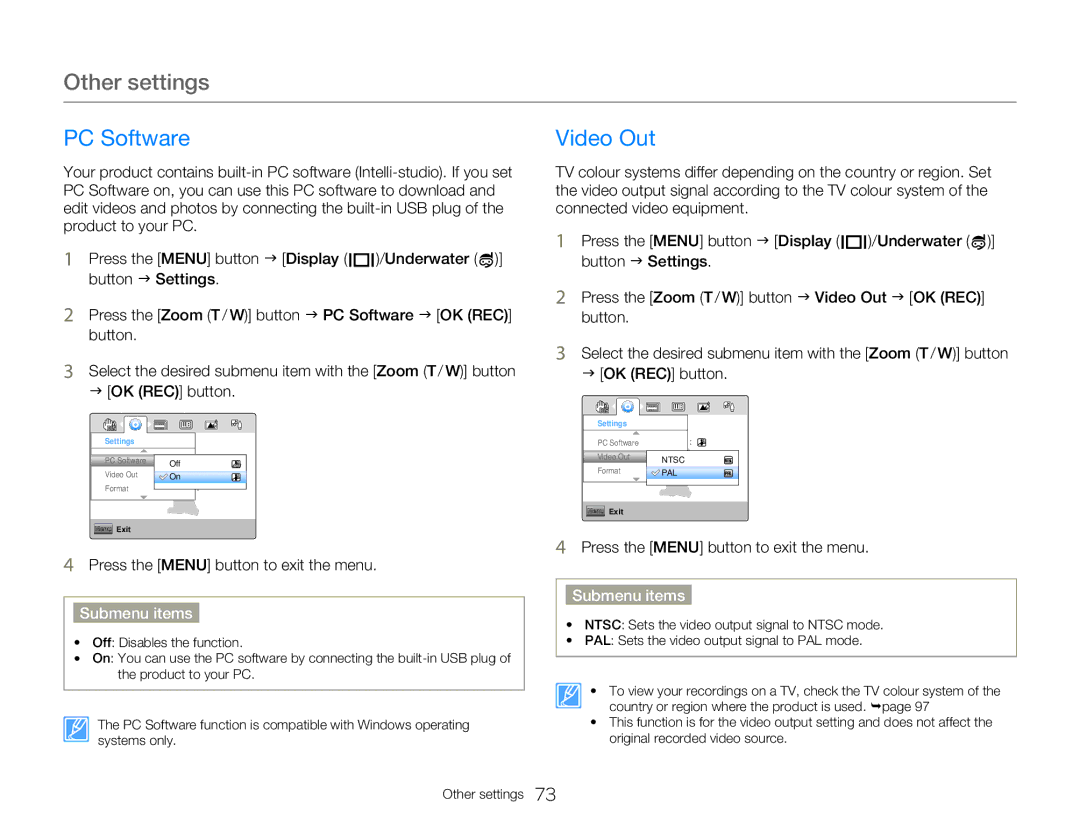 Samsung HMX-W300BP user manual PC Software, Video Out 