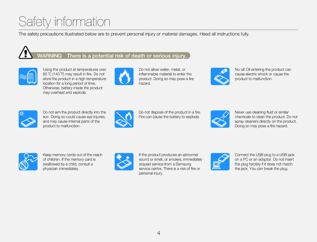 Samsung HMX-W300BP user manual Safety information 