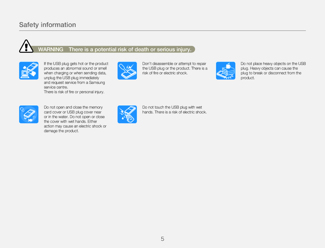 Samsung HMX-W300BP user manual Safety information 