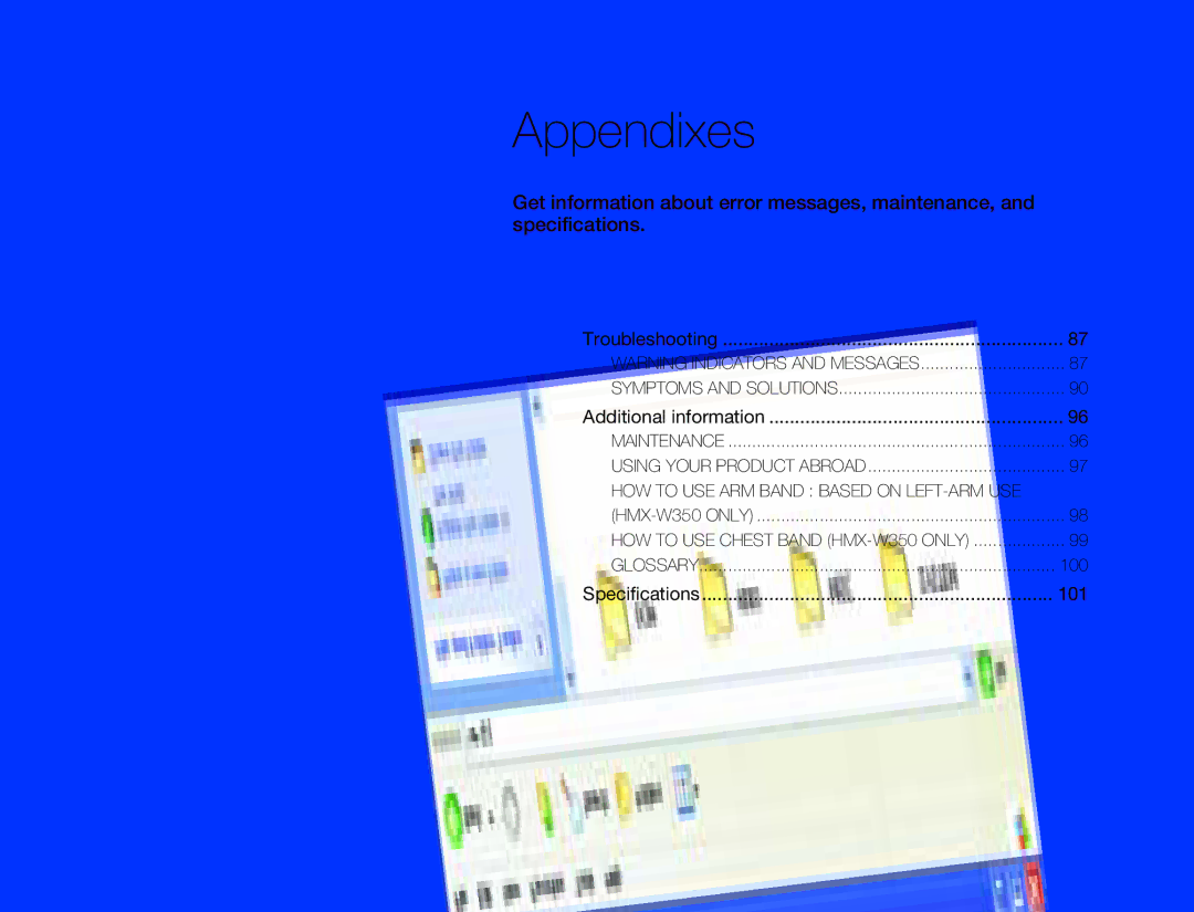 Samsung HMX-W300BP user manual Appendixes, 101 