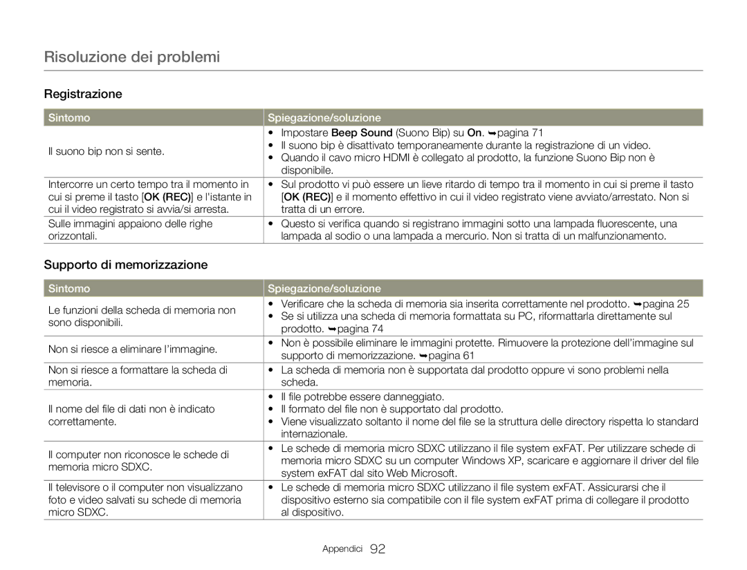 Samsung HMX-W300RP/EDC Impostare Beep Sound Suono Bip su On. ¬pagina, Supporto di memorizzazione. ¬pagina, Internazionale 