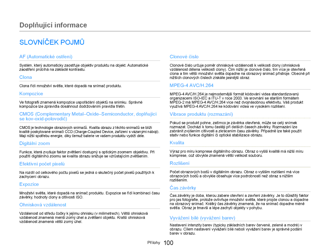 Samsung HMX-W300YP/EDC manual Slovníček Pojmů, AF Automatické ostření 