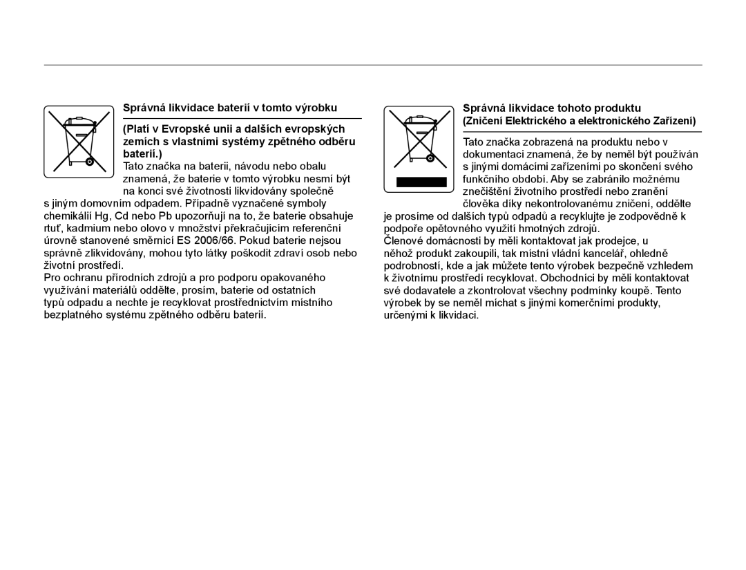 Samsung HMX-W300YP/EDC manual Správná likvidace tohoto produktu 