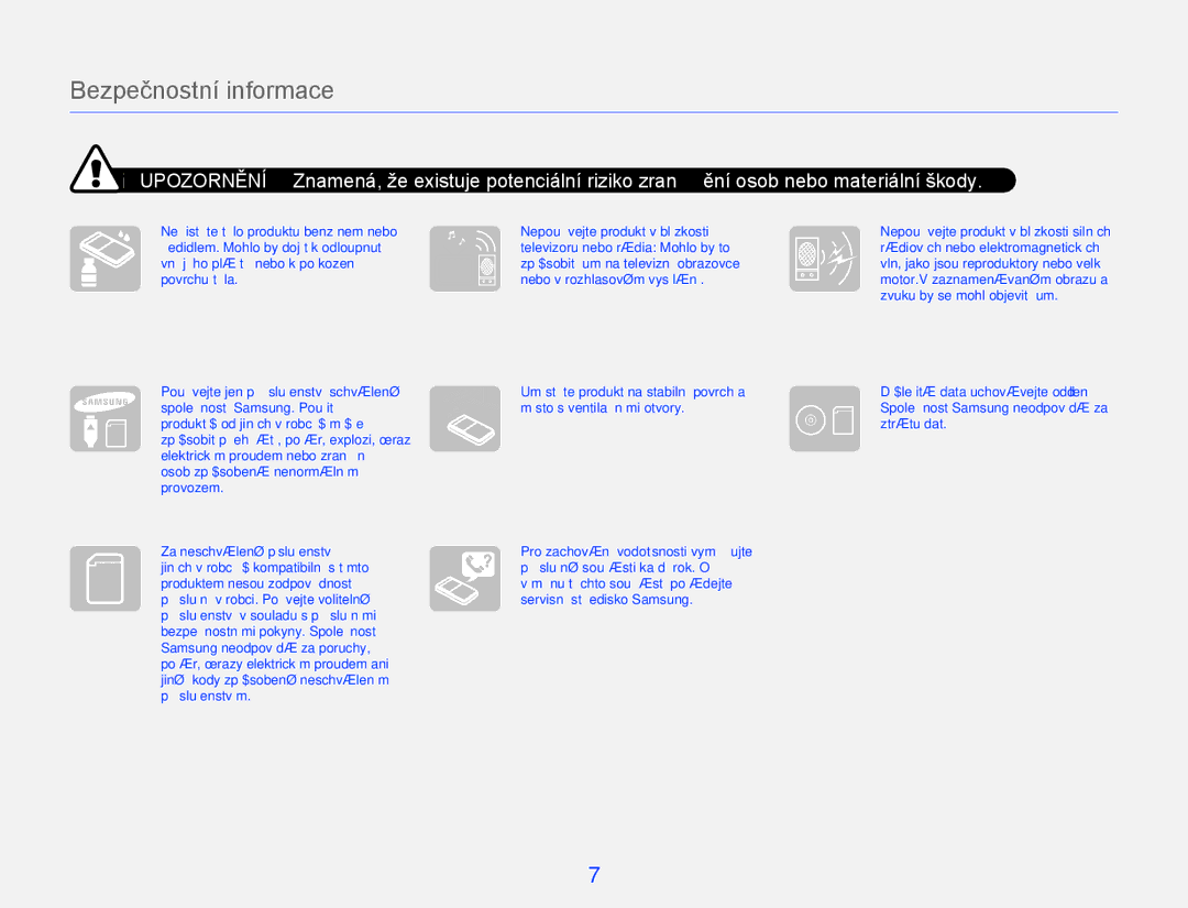 Samsung HMX-W300YP/EDC manual Upozornění 