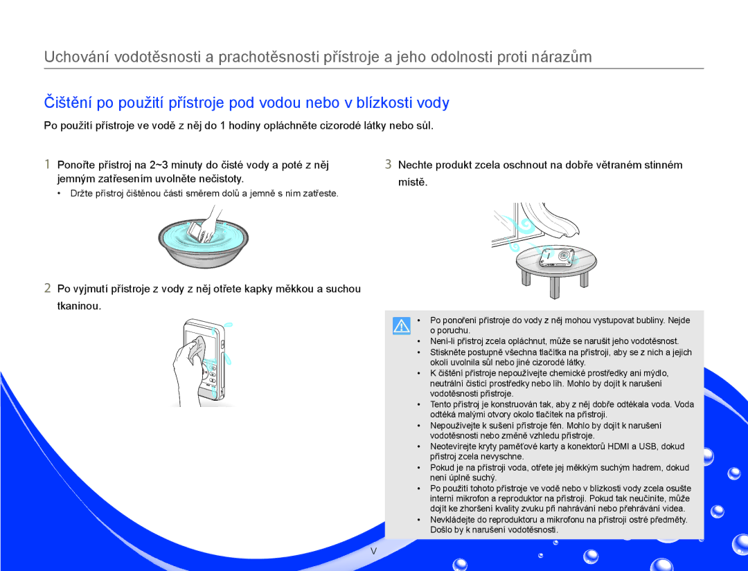 Samsung HMX-W300YP/EDC manual Jemným zatřesením uvolněte nečistoty Místě 