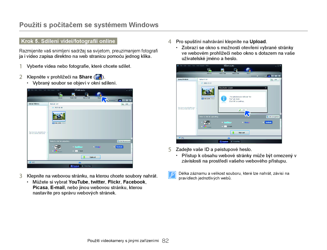 Samsung HMX-W300YP/EDC manual Krok 5. Sdílení videí/fotografií online 