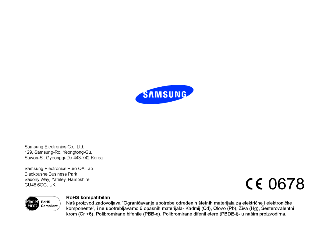 Samsung HMX-W300YP/EDC manual RoHS kompatibilan 