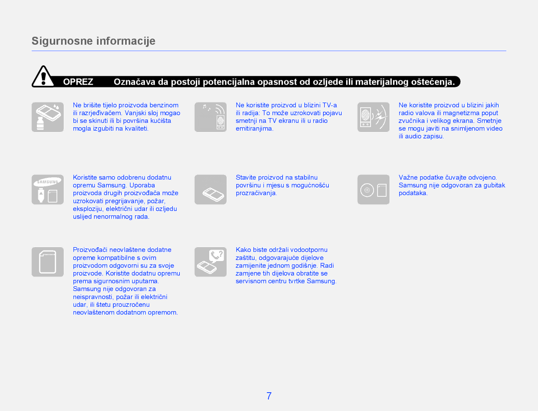 Samsung HMX-W300YP/EDC manual Sigurnosne informacije 