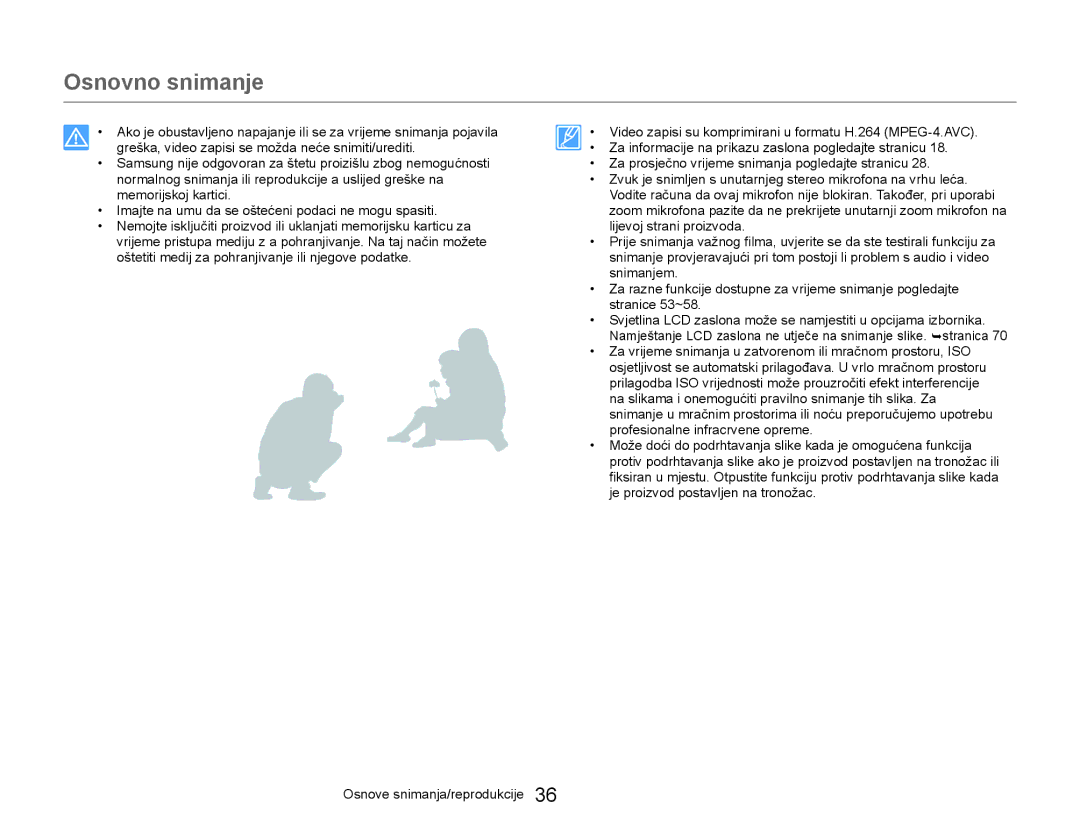 Samsung HMX-W300YP/EDC manual Osnovno snimanje 