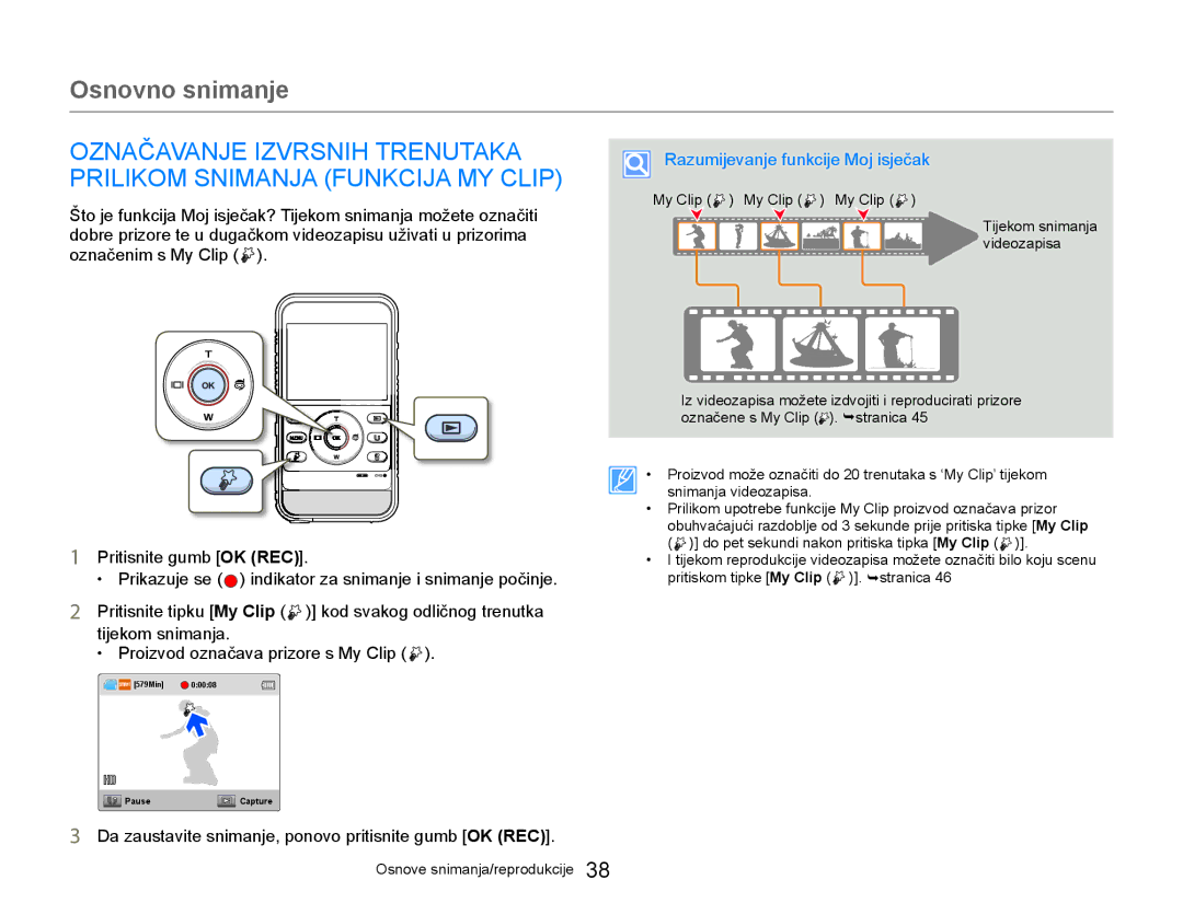 Samsung HMX-W300YP/EDC manual Razumijevanje funkcije Moj isječak 