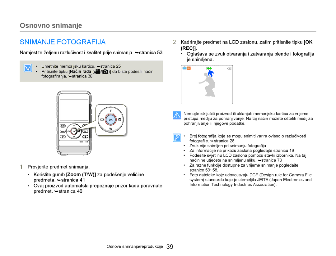 Samsung HMX-W300YP/EDC manual Snimanje Fotografija, Rec, Je snimljena 