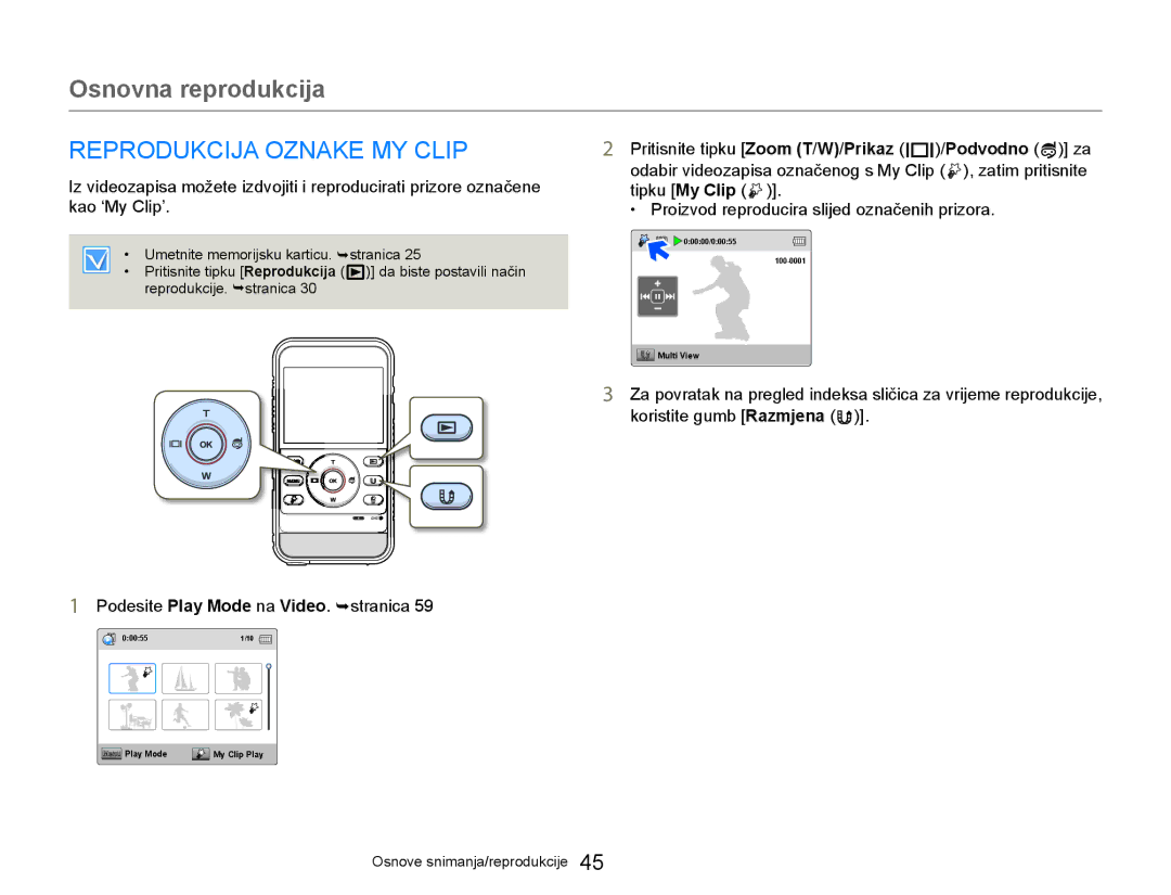 Samsung HMX-W300YP/EDC manual Reprodukcija Oznake MY Clip 