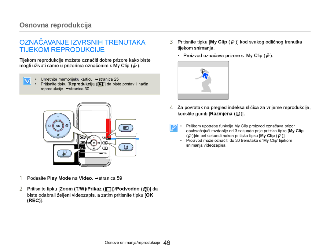 Samsung HMX-W300YP/EDC manual Označavanje Izvrsnih Trenutaka Tijekom Reprodukcije 