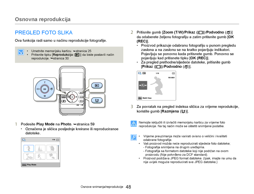 Samsung HMX-W300YP/EDC manual Pregled Foto Slika, Ova funkcija radi samo u načinu reprodukcije fotografije 