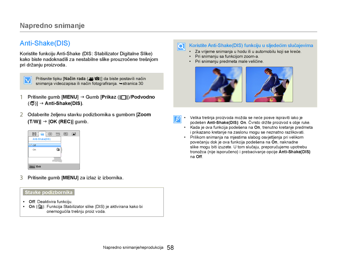 Samsung HMX-W300YP/EDC manual Koristite Anti-ShakeDIS funkciju u sljedećim slučajevima 