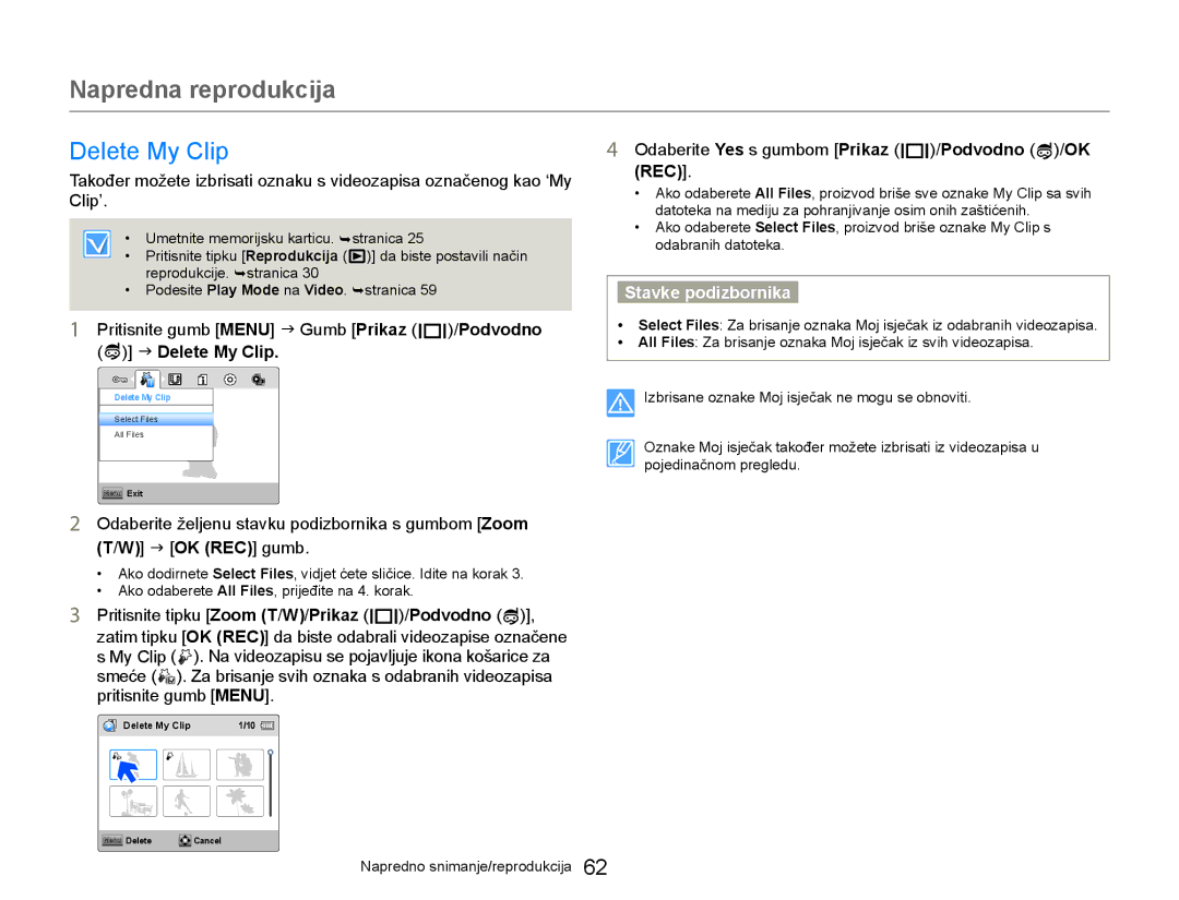 Samsung HMX-W300YP/EDC manual Delete My Clip 