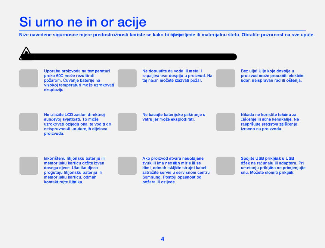 Samsung HMX-W300YP/EDC manual Sigurnosne informacije 