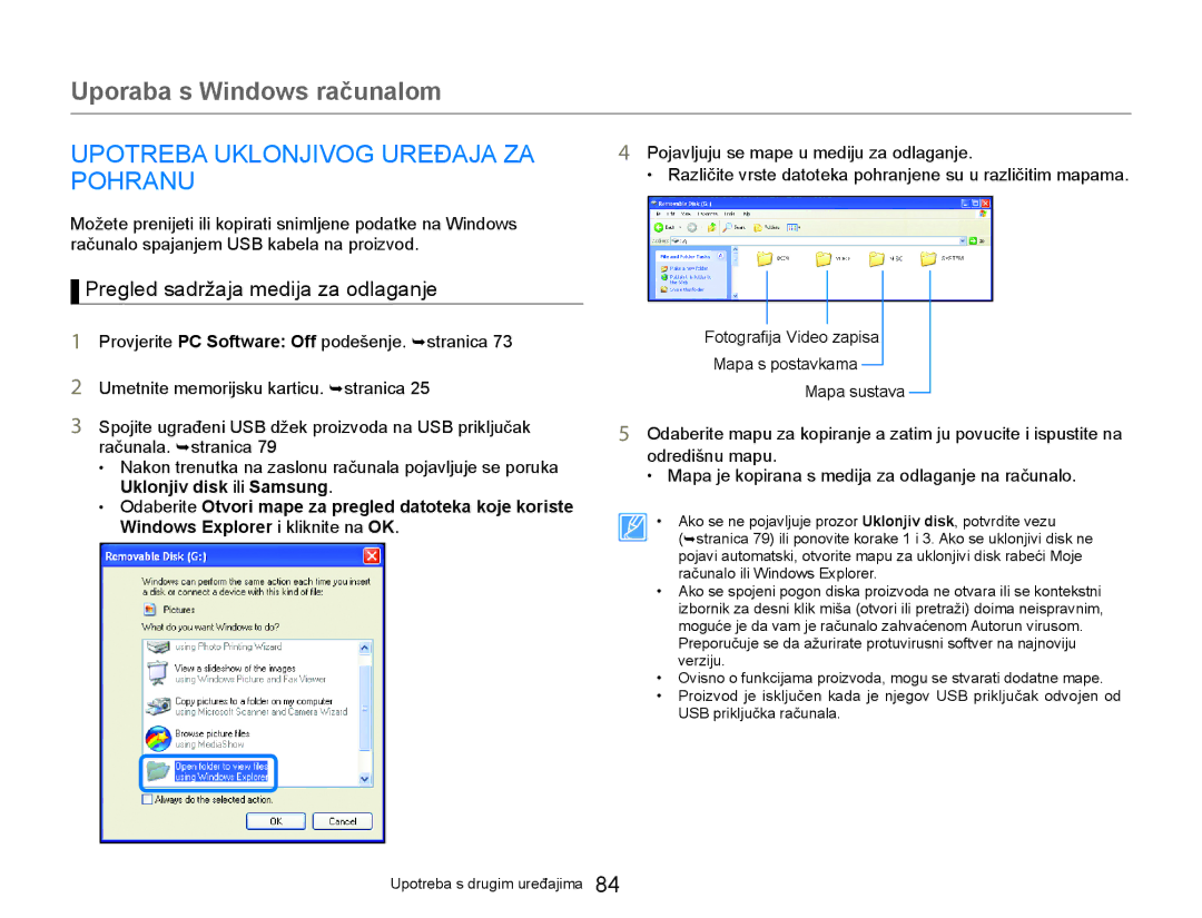 Samsung HMX-W300YP/EDC manual Upotreba Uklonjivog Uređaja ZA Pohranu, Pregled sadržaja medija za odlaganje 