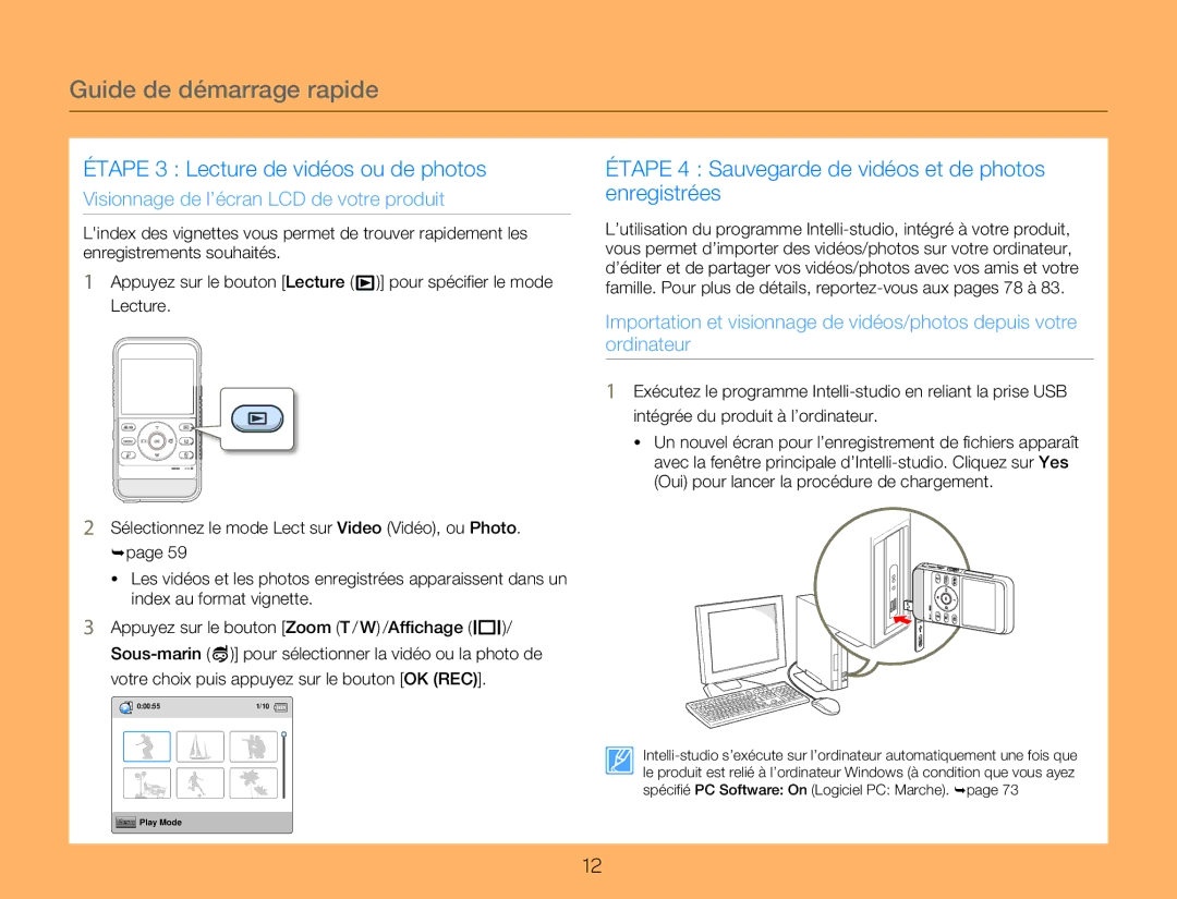 Samsung HMX-W300BP/EDC manual Étape 3 Lecture de vidéos ou de photos, Votre choix puis appuyez sur le bouton OK REC 