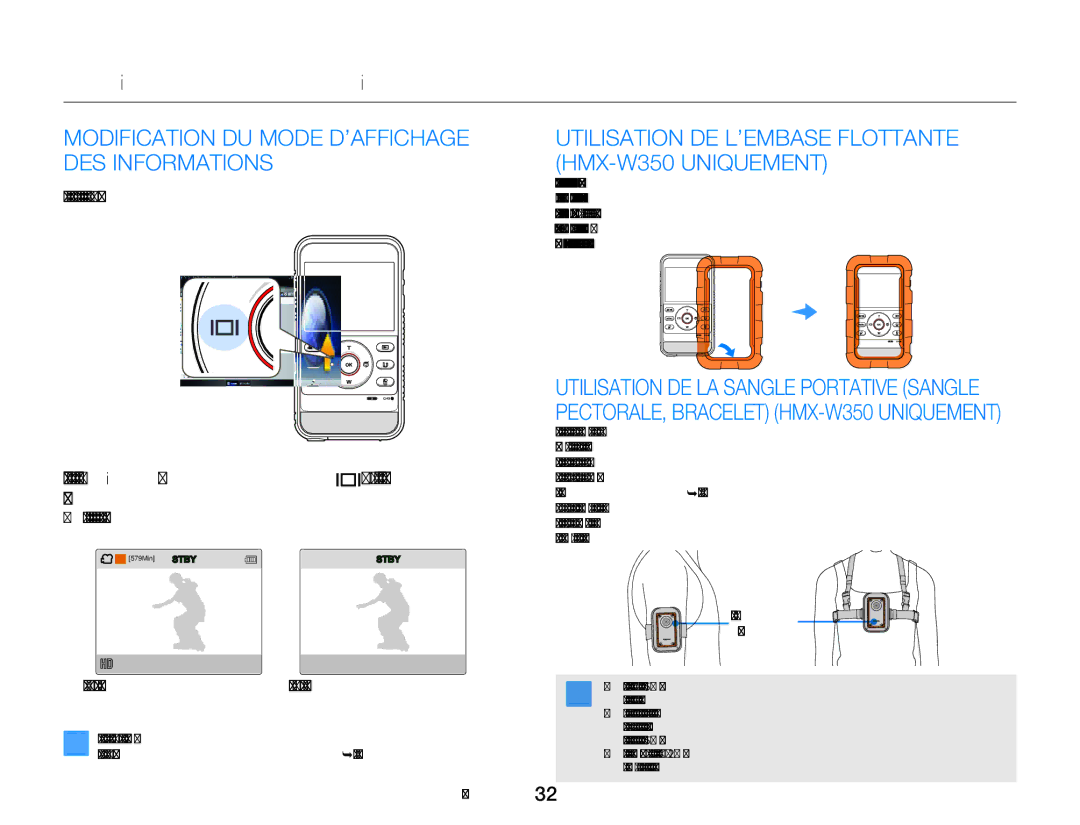 Samsung HMX-W350RP/EDC, HMX-W300RP/EDC, HMX-W350BP/EDC, HMX-W350YP/EDC Modification DU Mode D’AFFICHAGE DES Informations 