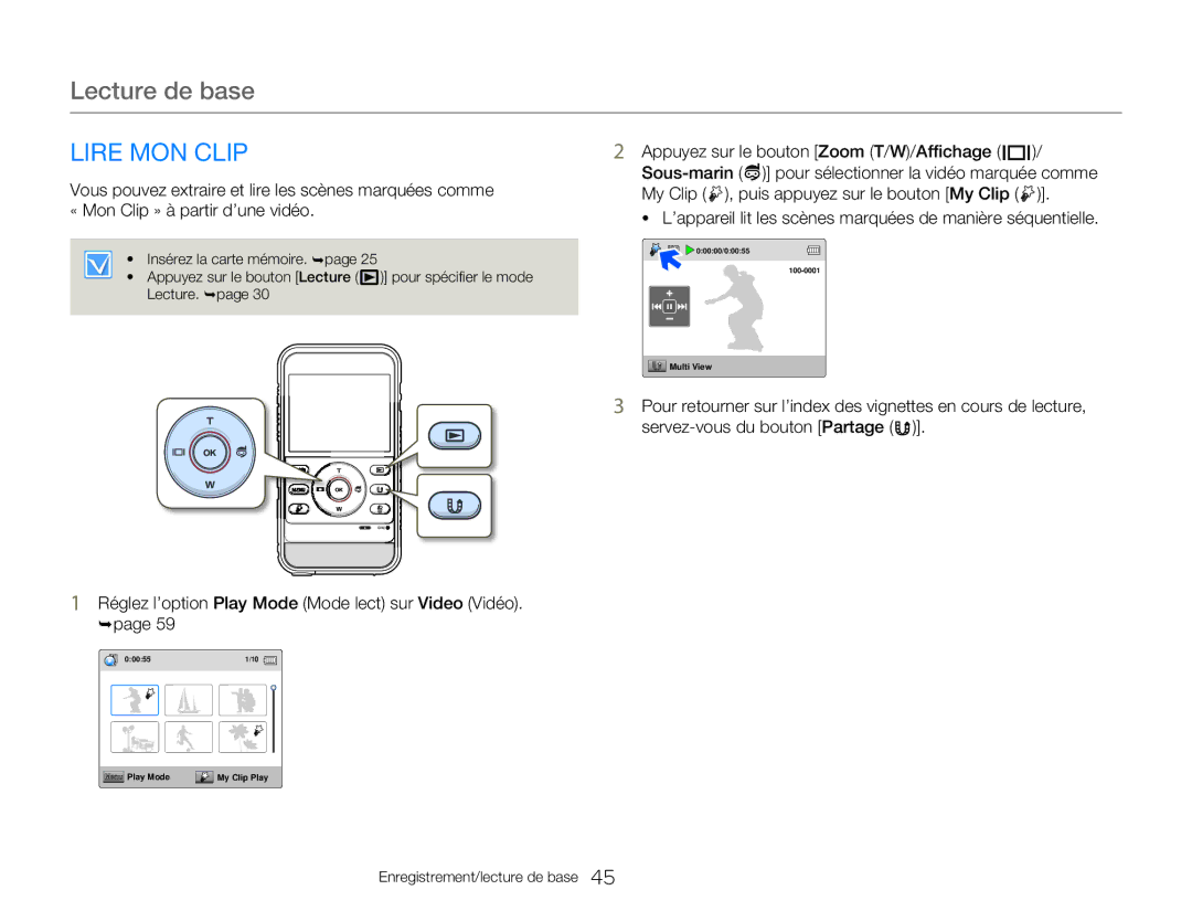 Samsung HMX-W300RP/EDC, HMX-W350RP/EDC manual Lire MON Clip, ’appareil lit les scènes marquées de manière séquentielle 