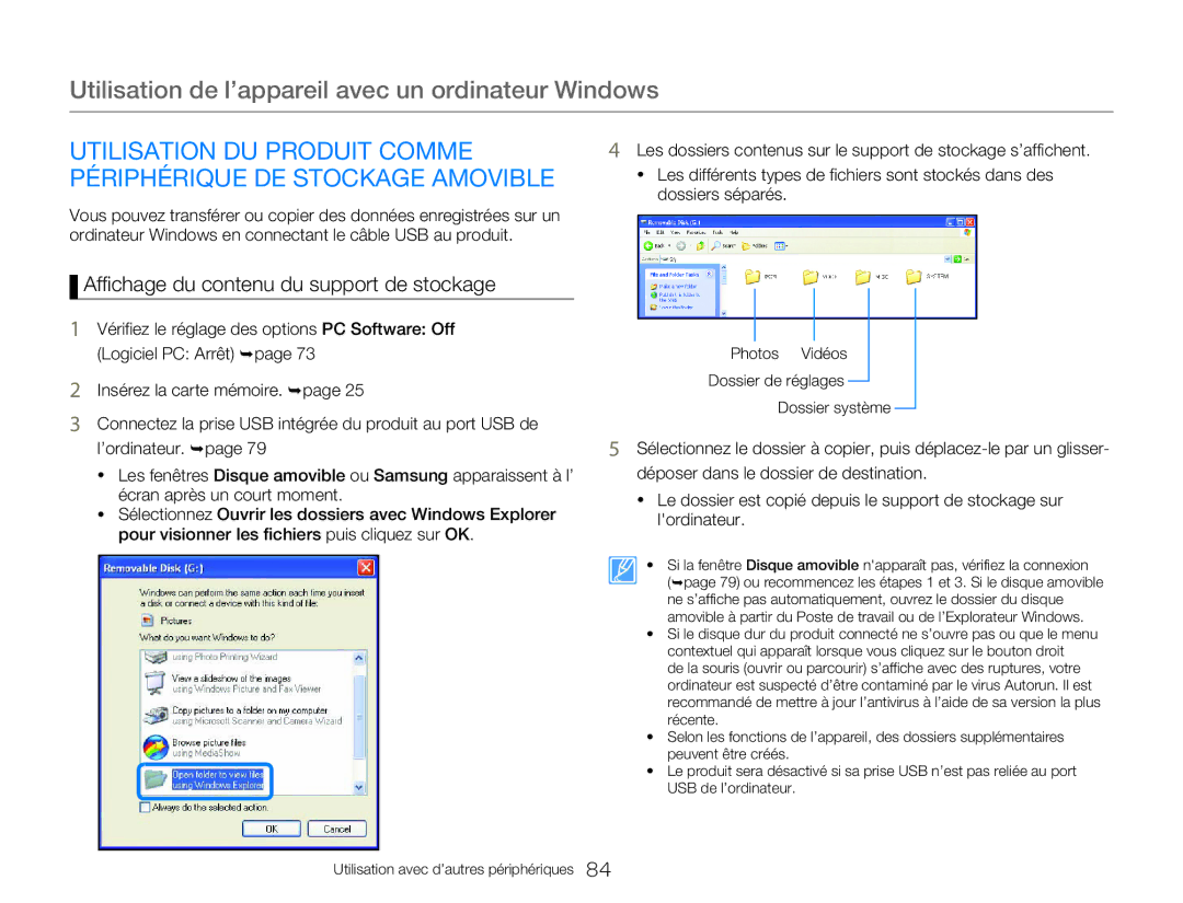 Samsung HMX-W300BP/EDC, HMX-W350RP/EDC, HMX-W300RP/EDC, HMX-W350BP/EDC manual Affichage du contenu du support de stockage 