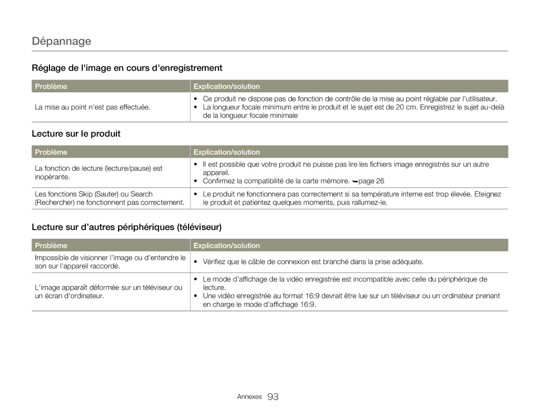 Samsung HMX-W300RP/EDC, HMX-W350RP/EDC, HMX-W350BP/EDC Réglage de limage en cours denregistrement, Lecture sur le produit 