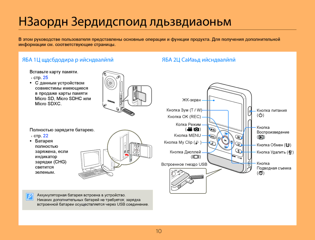 Samsung HMX-W300BP/XER, HMX-W350RP/XER, HMX-W350YP/XER manual Краткое руководство пользователя, Вставьте карту памяти ¬стр 